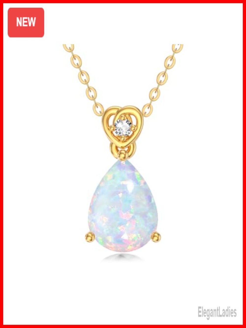 14k Solid Gold Pear Birthstone Necklace with Real Diamond Pendant